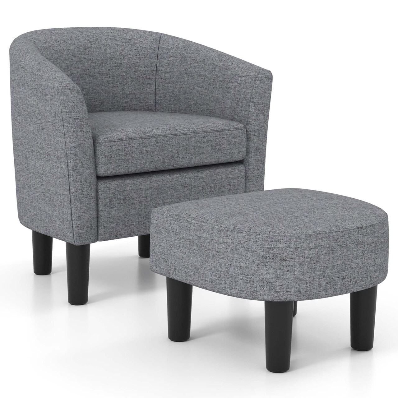 Costway Barrel Club Chair with Ottoman Set Footrest Curved Back & Removable Seat Cushion Grey/Beige